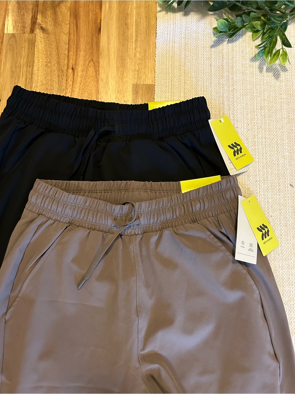2 NWT All In Motion Elastic-Waist Jogger Bottoms - Black & Taupe athletic wear S